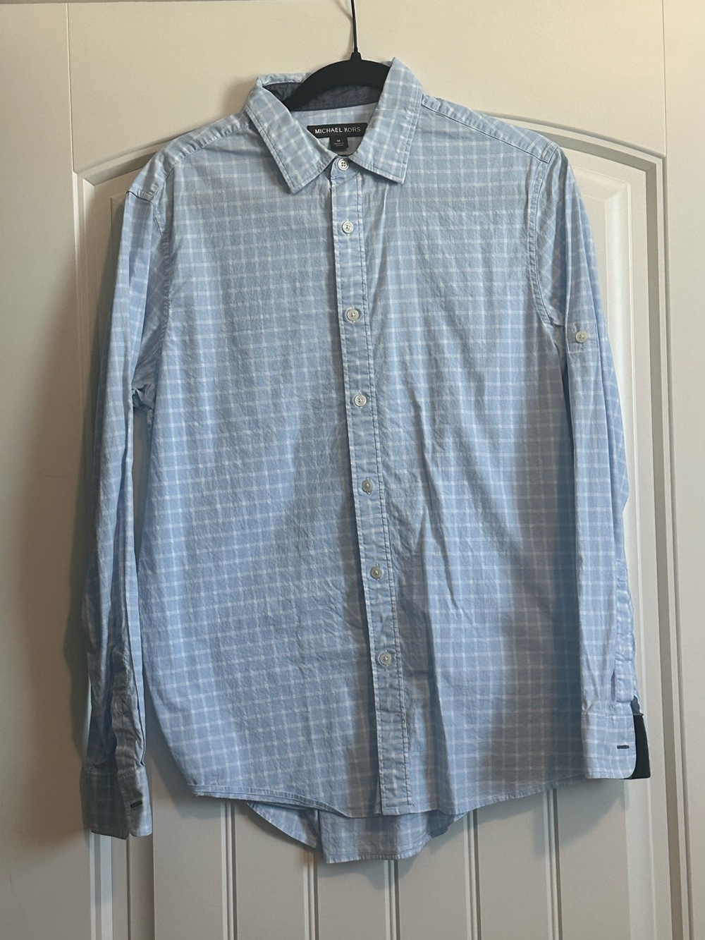 Michael Kors Men's Light Blue Windowpane Button-Down Shirt
